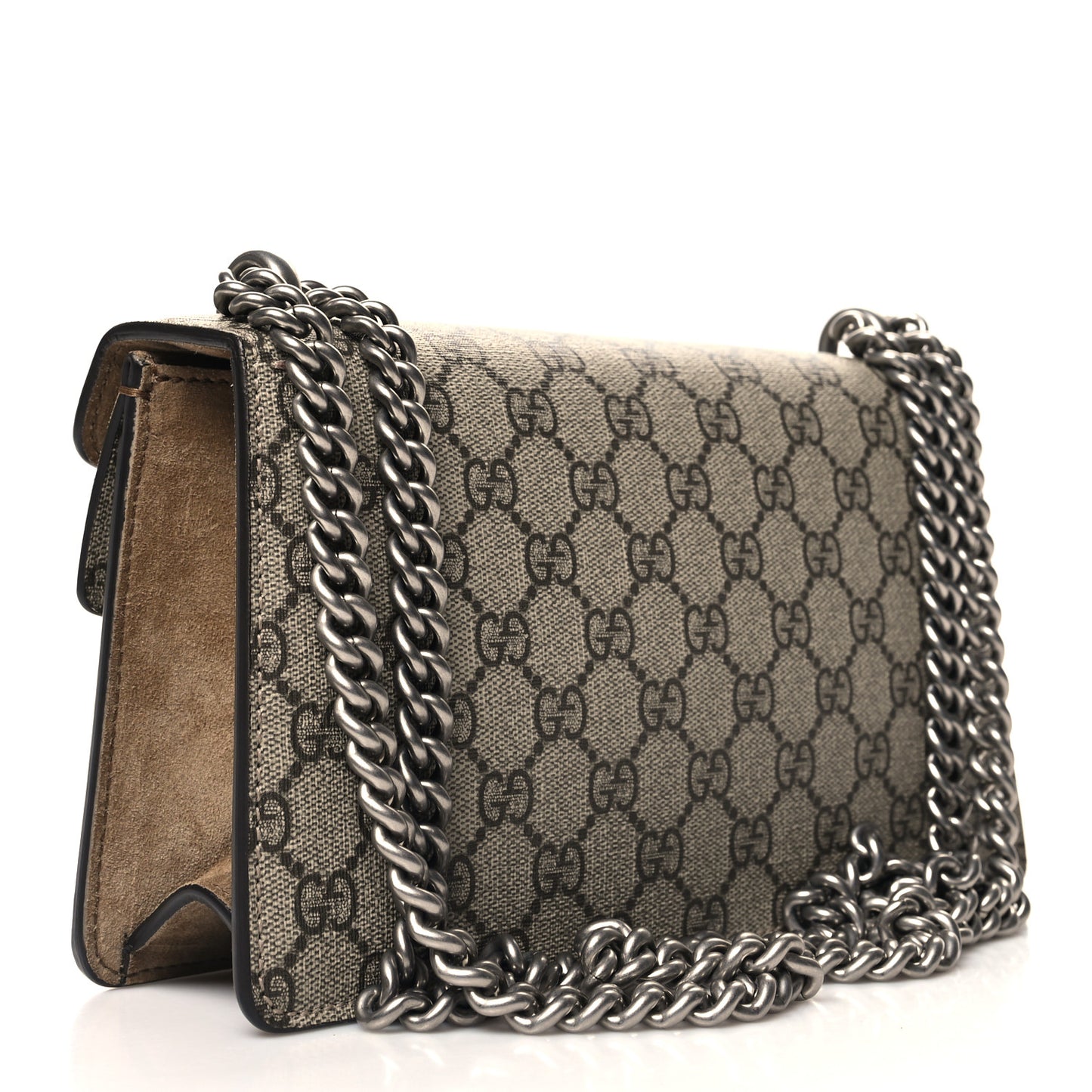 GG Supreme Monogram Suede Crystal Small Dionysus Shoulder Bag Beige Ebony Taupe
