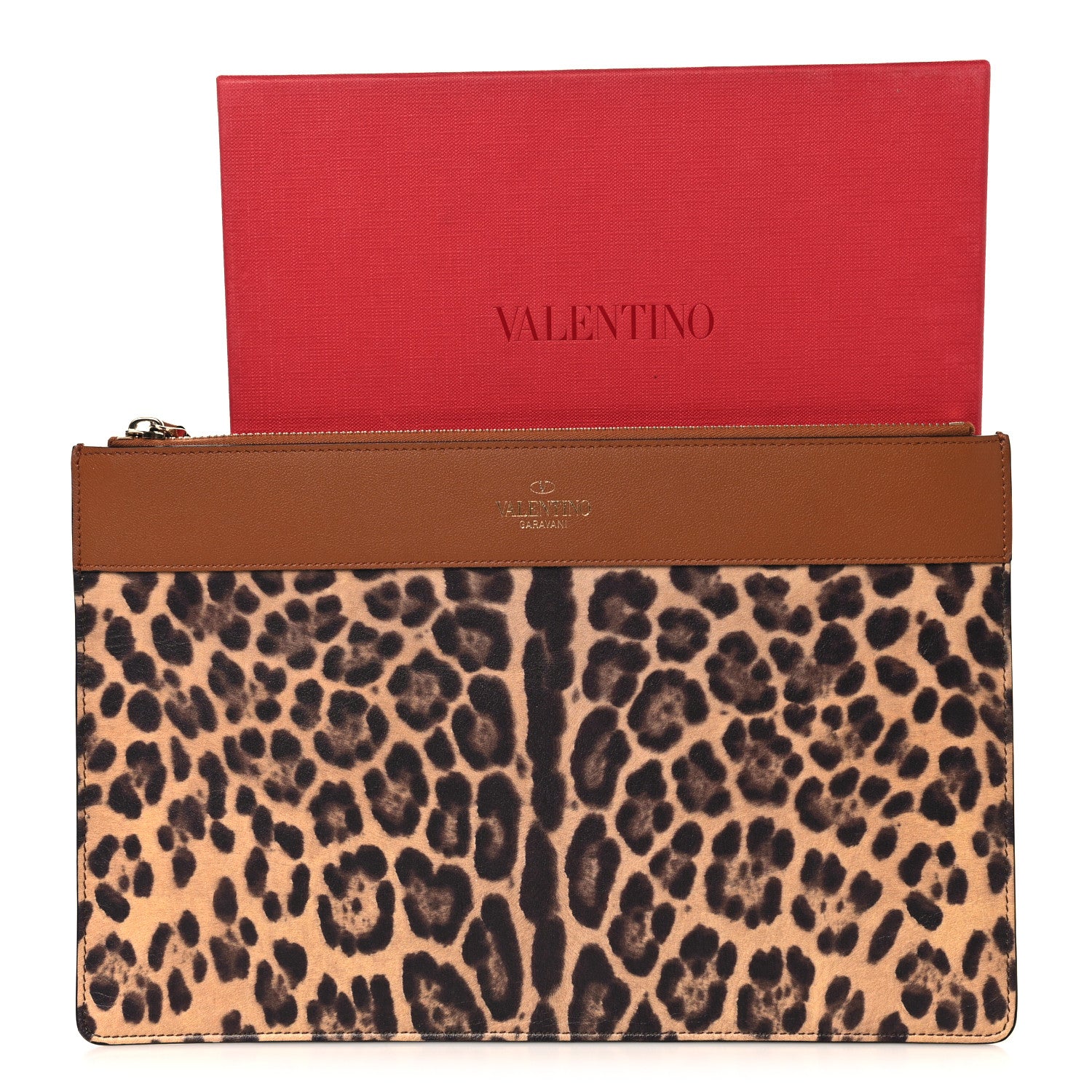 Valentino Garavani Calfskin Leopard Print City Safari Large Pouch Brown 7 of 7