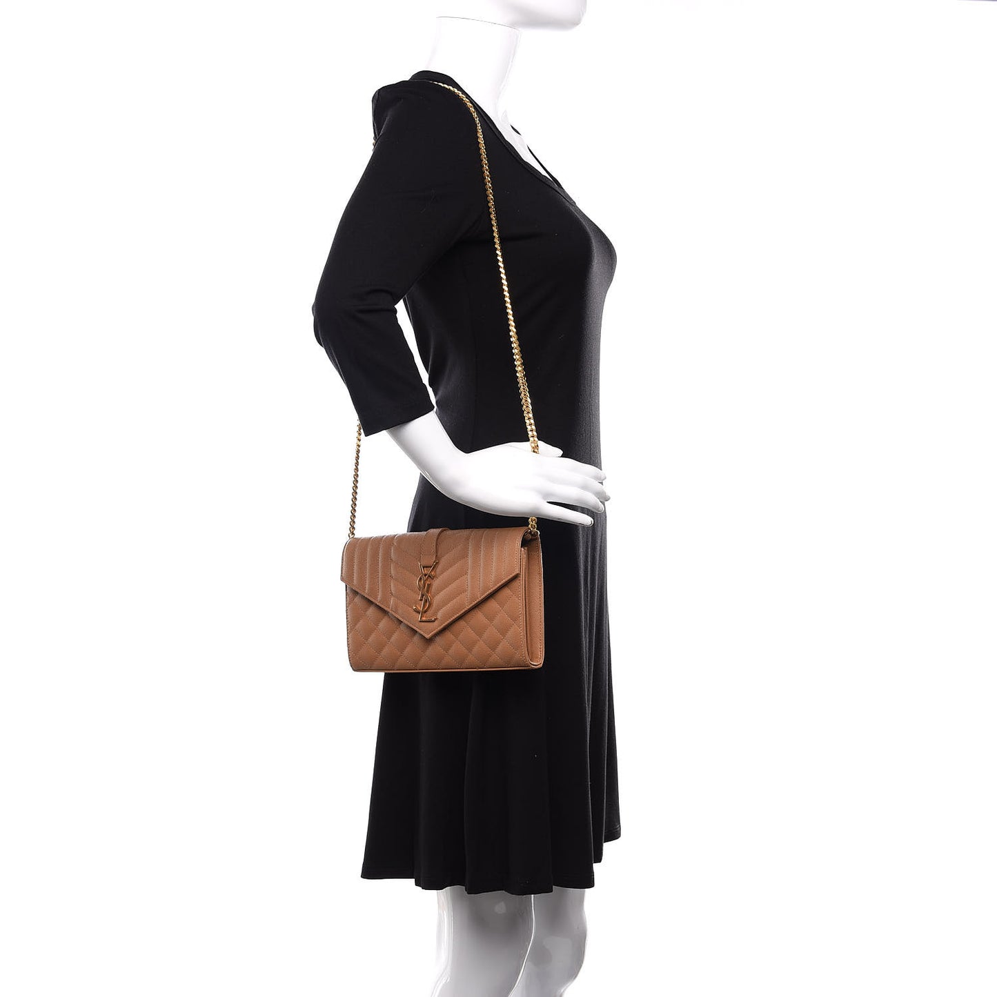 Grain De Poudre Mixed Matelasse Triquilt Monogram Chain Wallet Dune