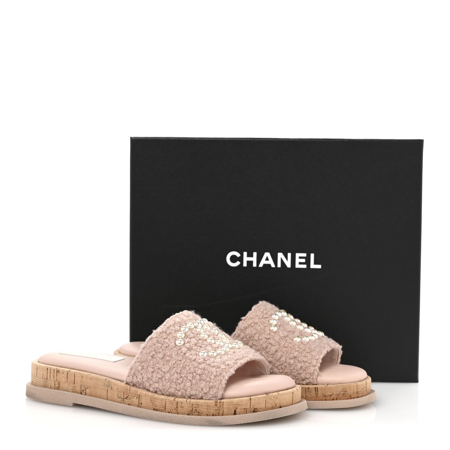 Fabric Pearl Cork CC Slip On Sandals 40 Pink
