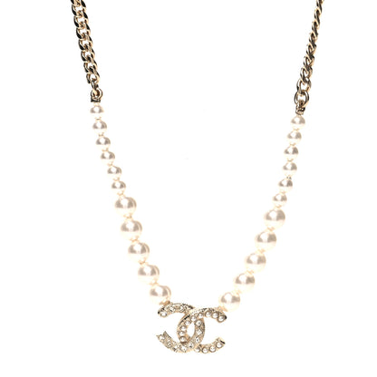 Chanel Pearl Crystal Chain CC Necklace Gold 1 of 5