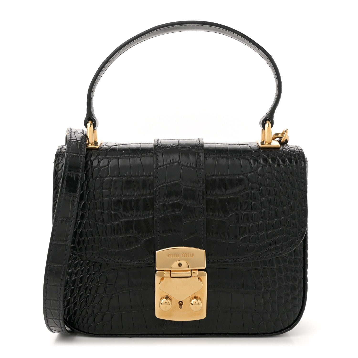 Miu Miu Crocodile Print Calfskin Top Handle Bag Black 1 of 10