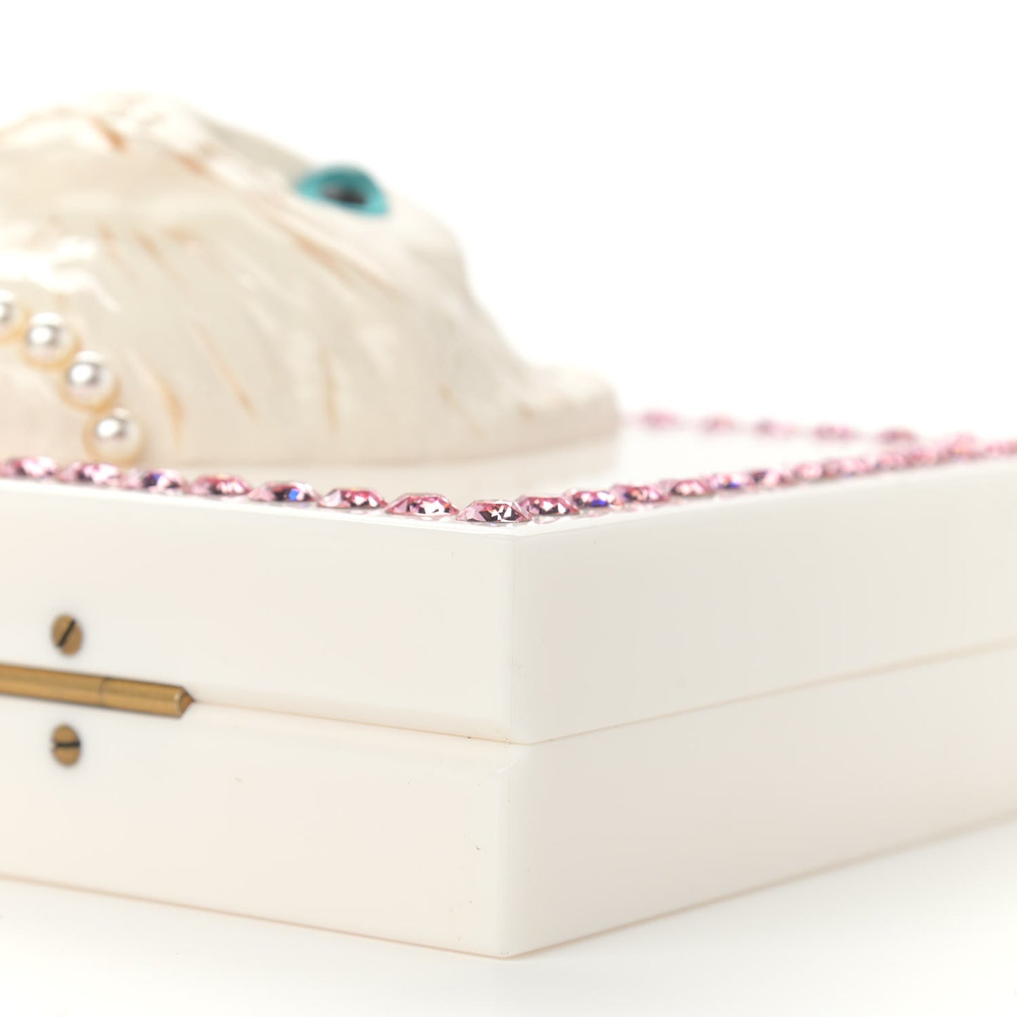 Plexiglass Crystal Cat Face Box Clutch White