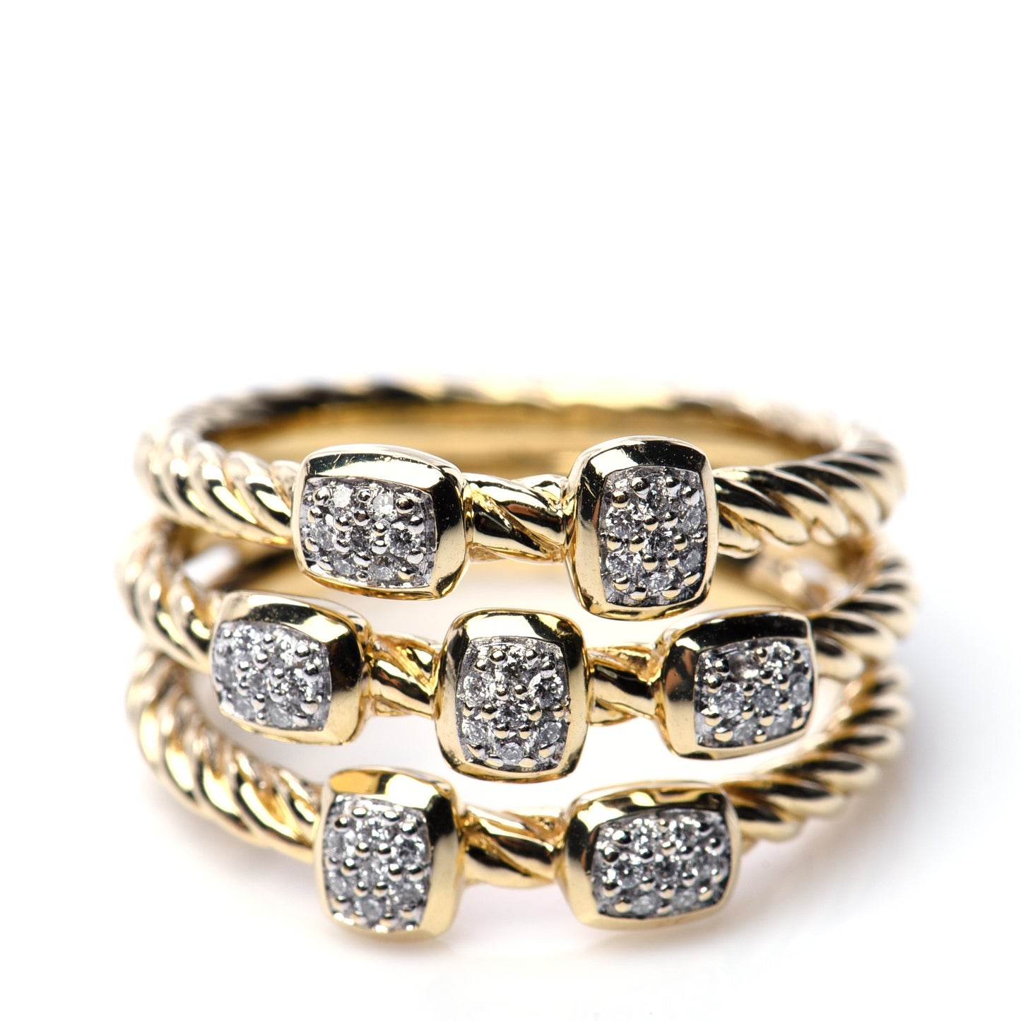 18K Yellow Gold Diamond Three Row Confetti Ring 54 7