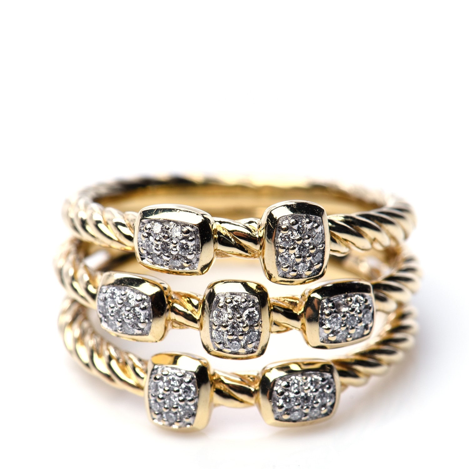 David Yurman 18K Yellow Gold Diamond Three Row Confetti Ring 54 7 5 of 6