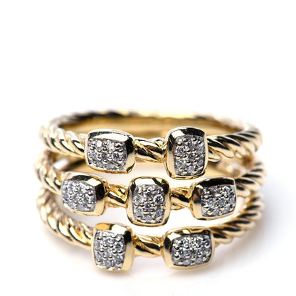 David Yurman 18K Yellow Gold Diamond Three Row Confetti Ring 54 7 5 of 6