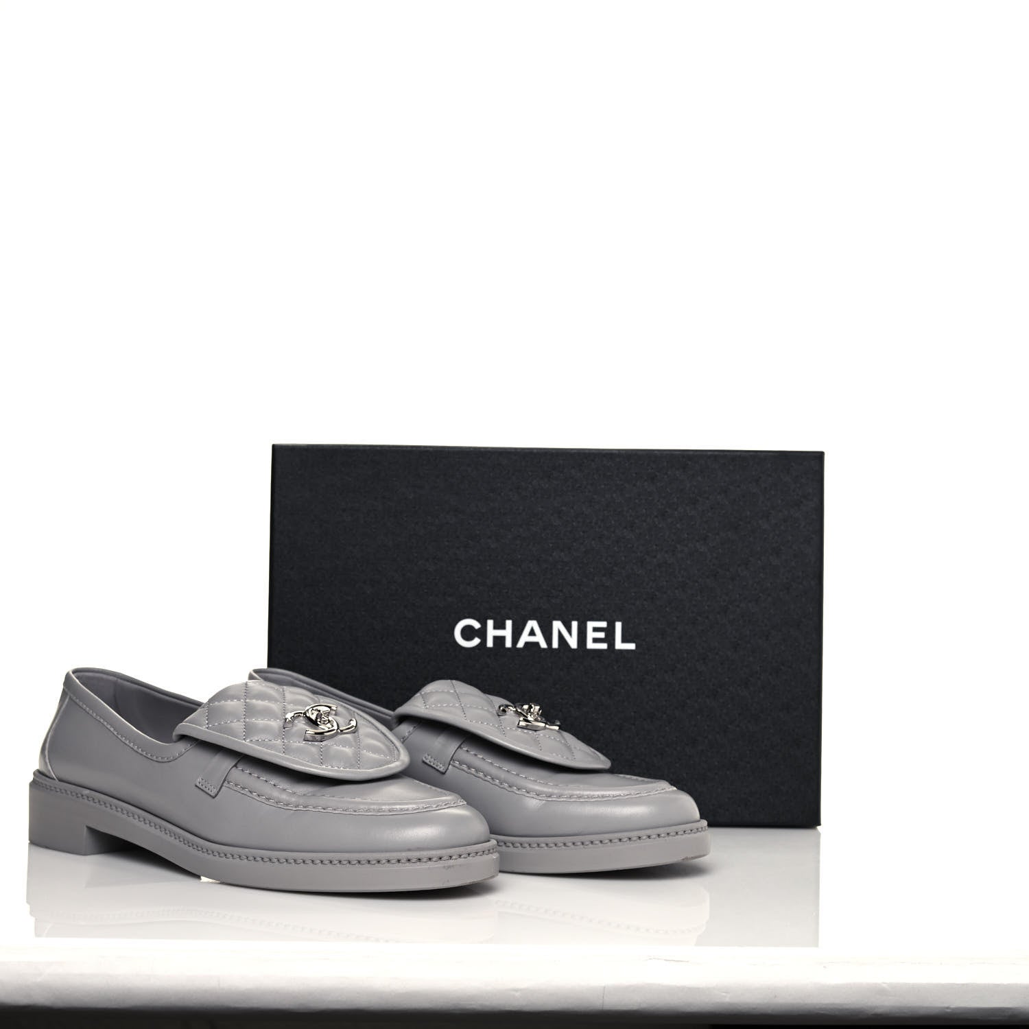 Chanel Lambskin Quilted CC Turnlock Loafers 41 Grey 8 of 8
