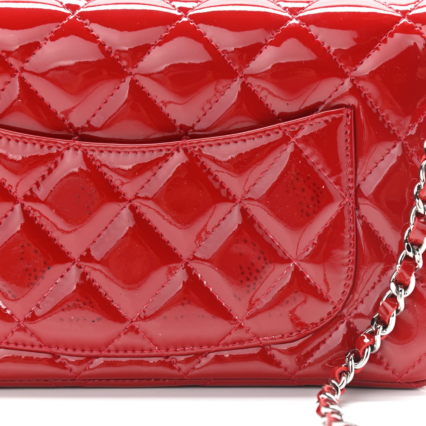 Patent Quilted Brilliant Wallet On Chain WOC Red