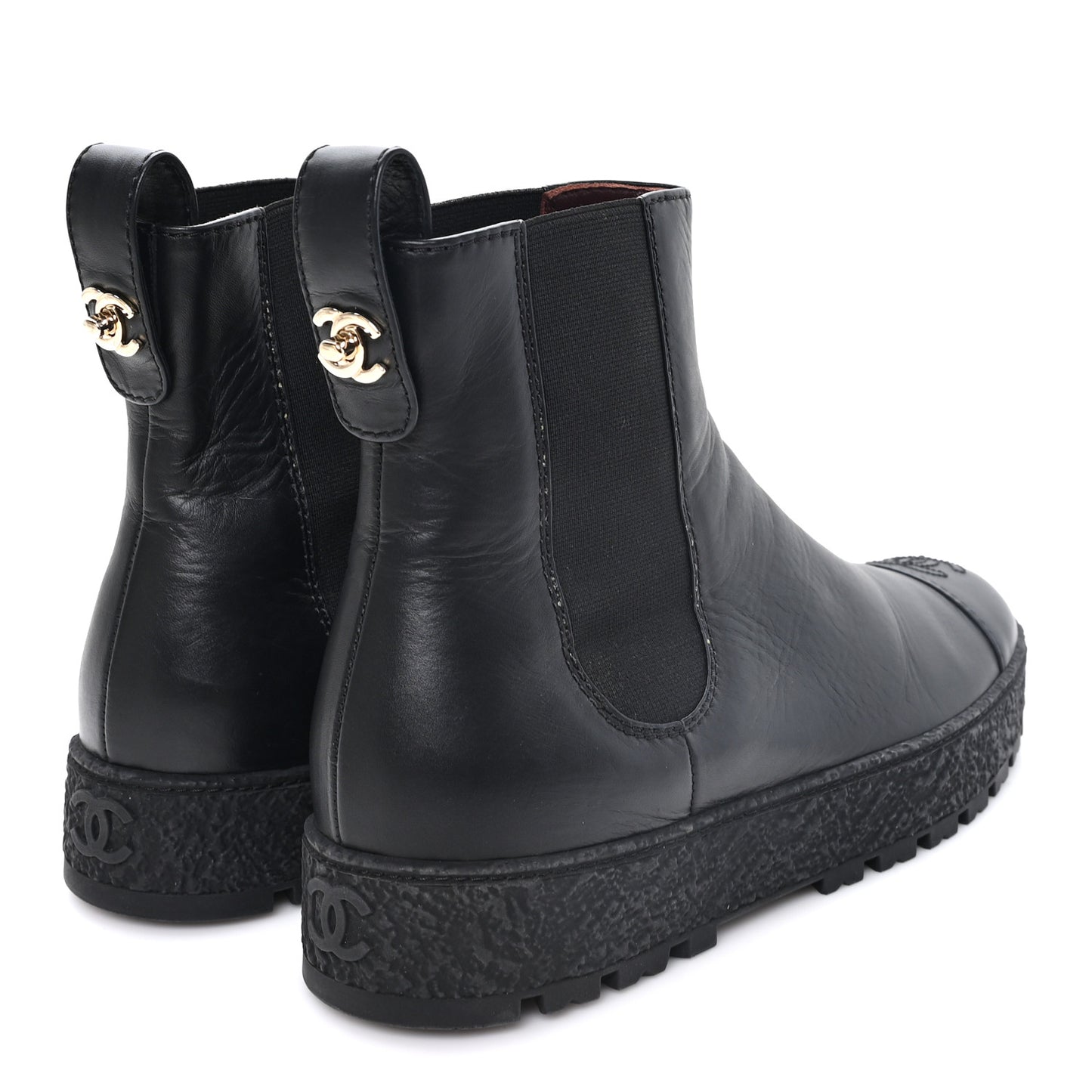 Calfskin Cap Toe CC Ankle Boots 39.5 Black