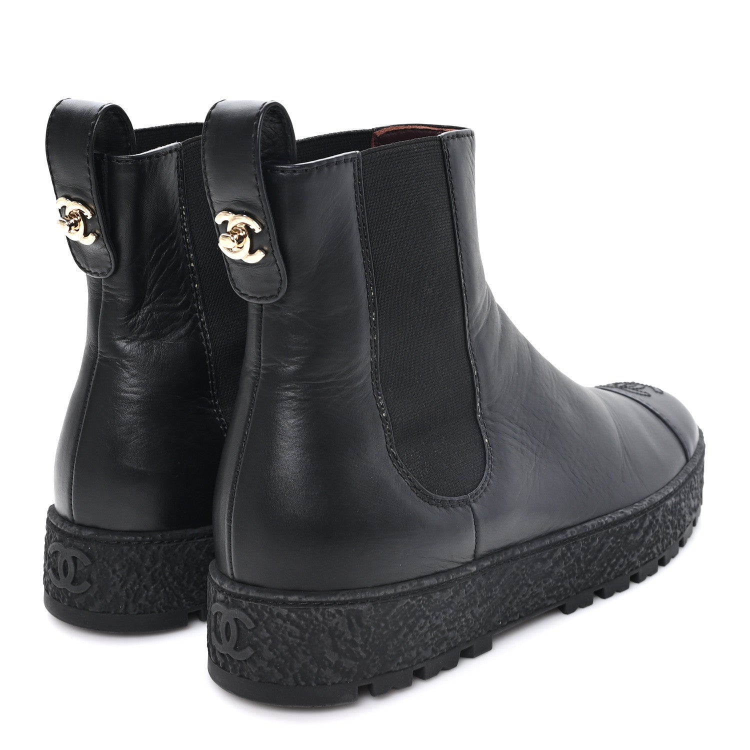 Chanel Calfskin Cap Toe CC Ankle Boots 39.5 Black 5 of 10