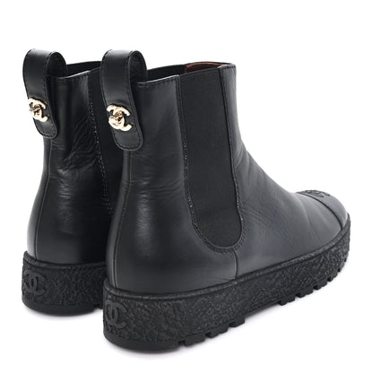 Chanel Calfskin Cap Toe CC Ankle Boots 39.5 Black 5 of 10