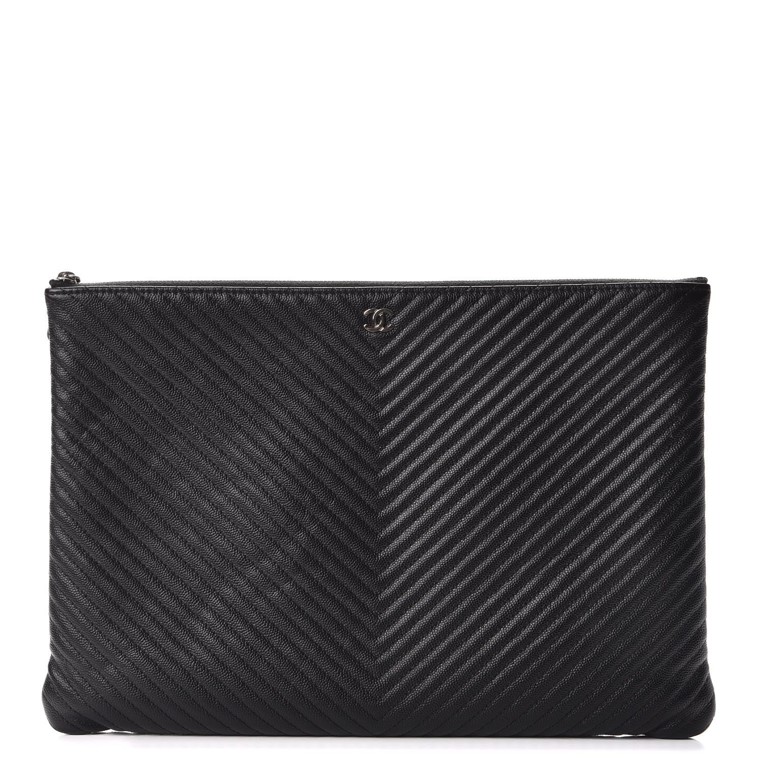 Chanel Caviar Chevron Quilted Large Cosmetic Case Black 1 of 8