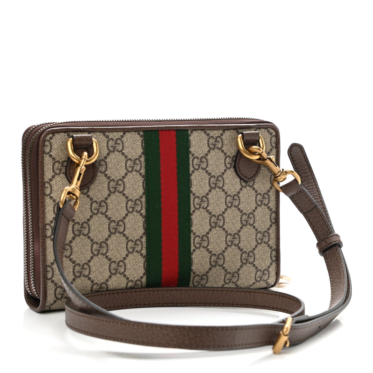 GG Supreme Monogram Web Ophidia Double Zip Shoulder Bag Beige New Acero