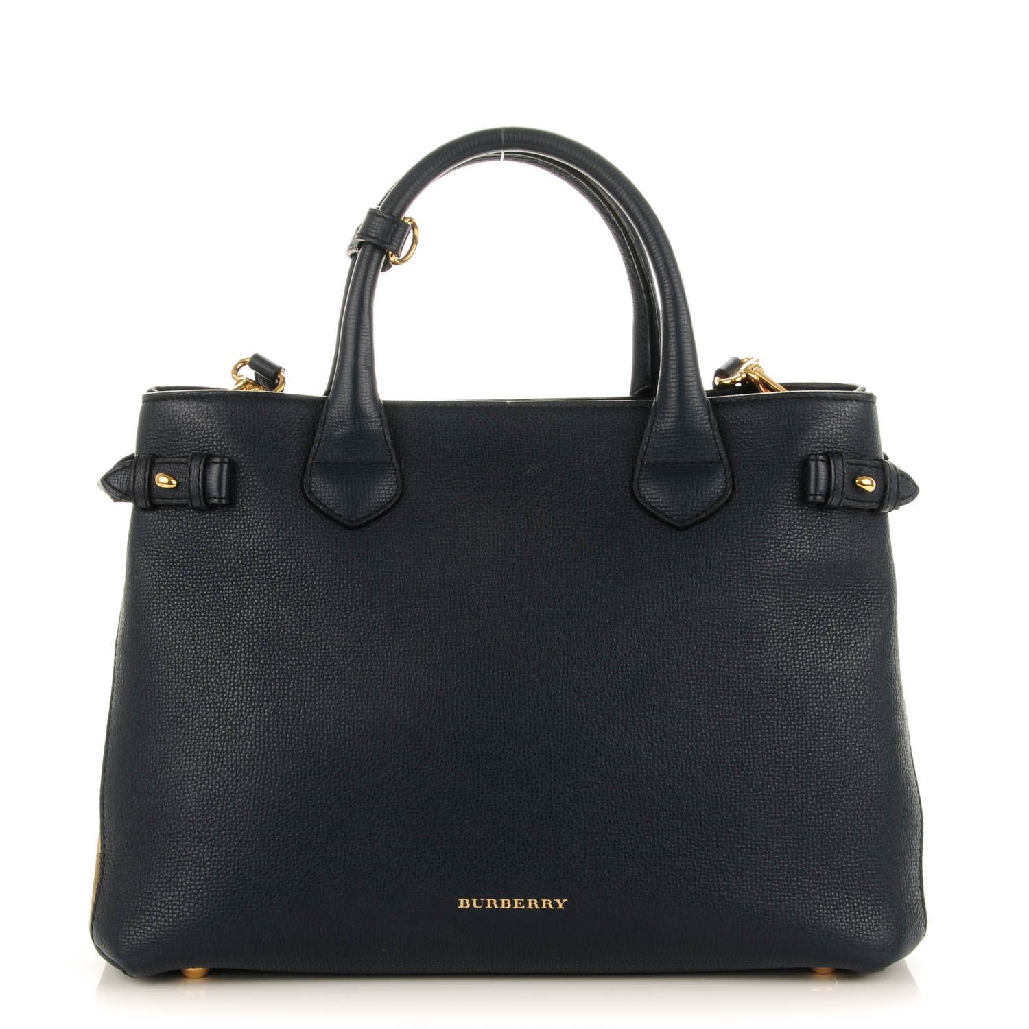 Burberry Calfskin House Check Medium Banner Tote Ink Blue 1 of 8