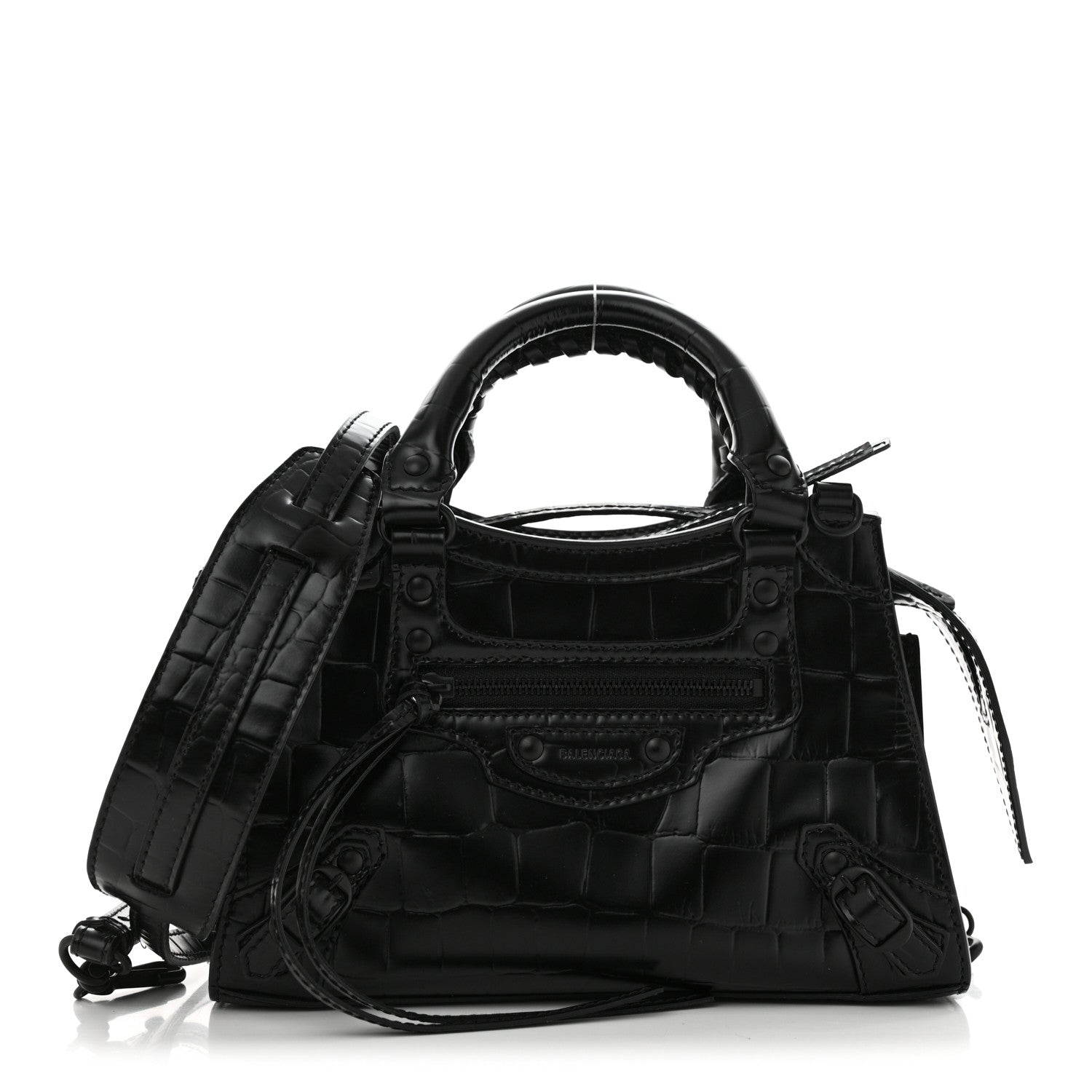 Balenciaga Semi Shiny Calfskin Crocodile Embossed Neo Classic Black Hardware Mini City Black 1 of 11