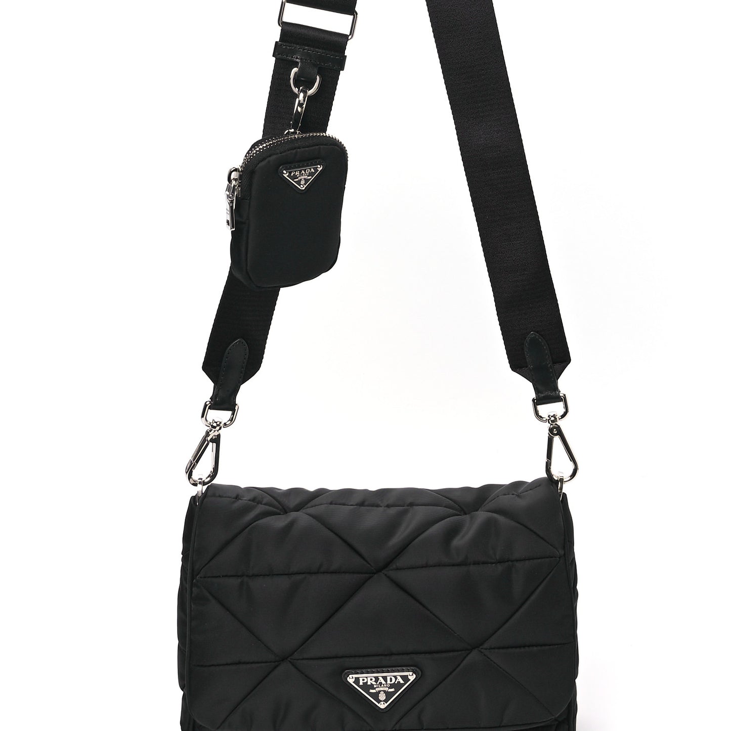 Re-Nylon Quilted Padded Flap Shoulder Bag Black