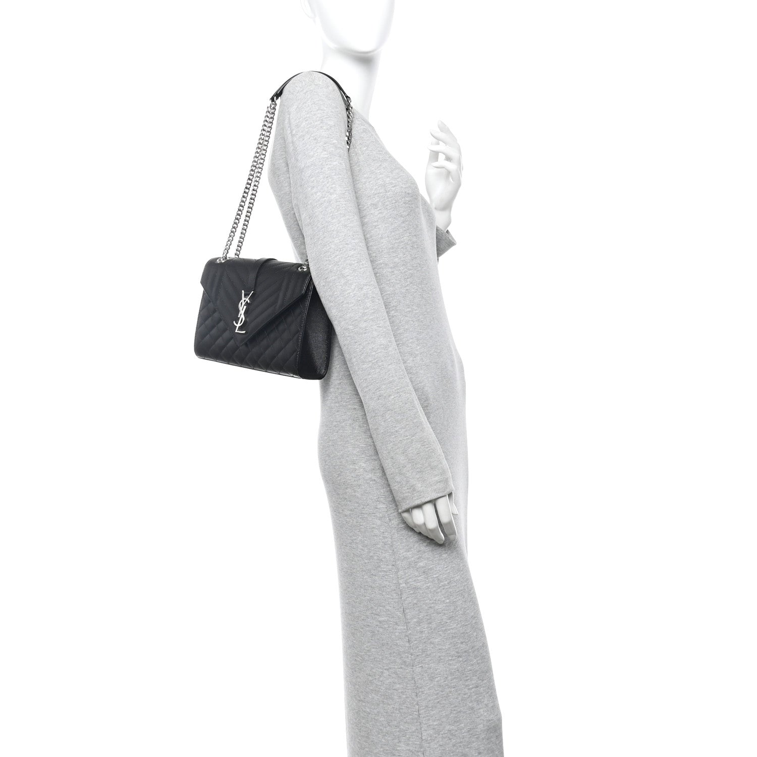 Saint Laurent Grain De Poudre Textured Mixed Matelasse Triquilt Medium Monogram Satchel Black 2 of 12