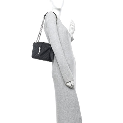 Saint Laurent Grain De Poudre Textured Mixed Matelasse Triquilt Medium Monogram Satchel Black 2 of 12