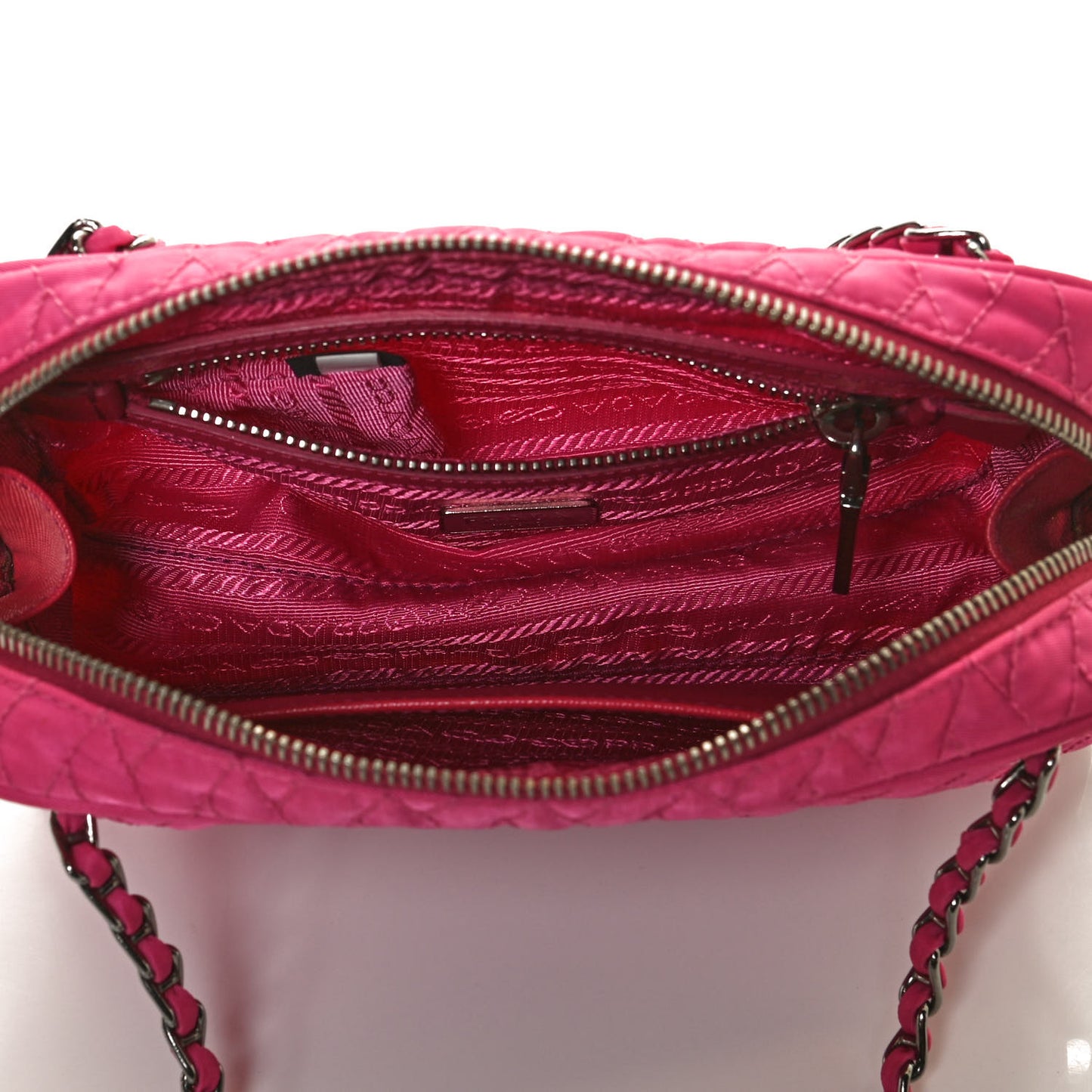 Nylon Tessuto Impuntu Quilted Shoulder Bag Fuxia