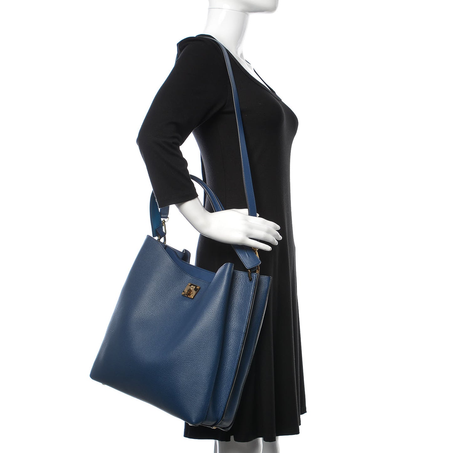 Grained Calfskin Large Milla Hobo Navy Blue