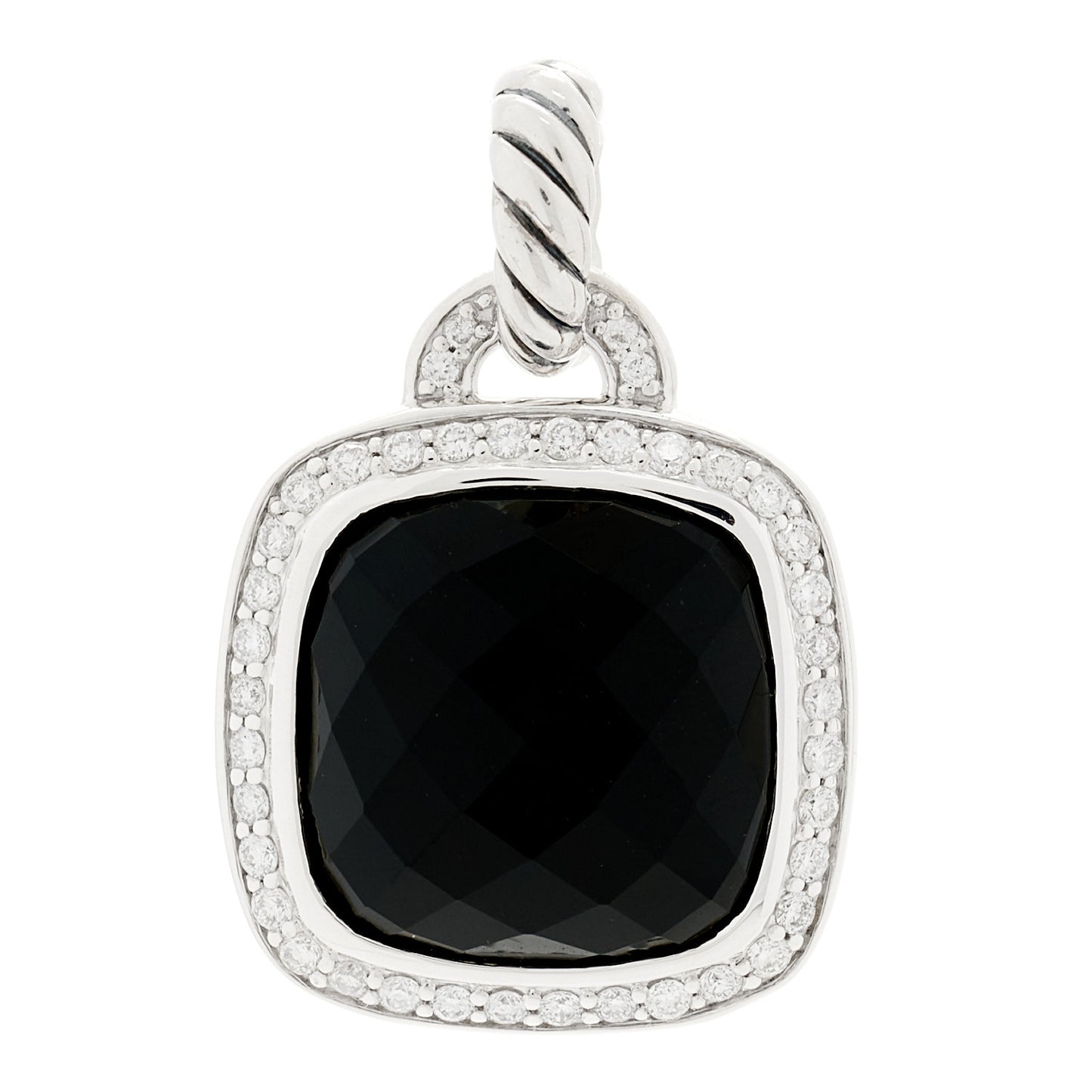 Sterling Silver Black Onyx Diamond 14mm Albion Enhancer Pendant