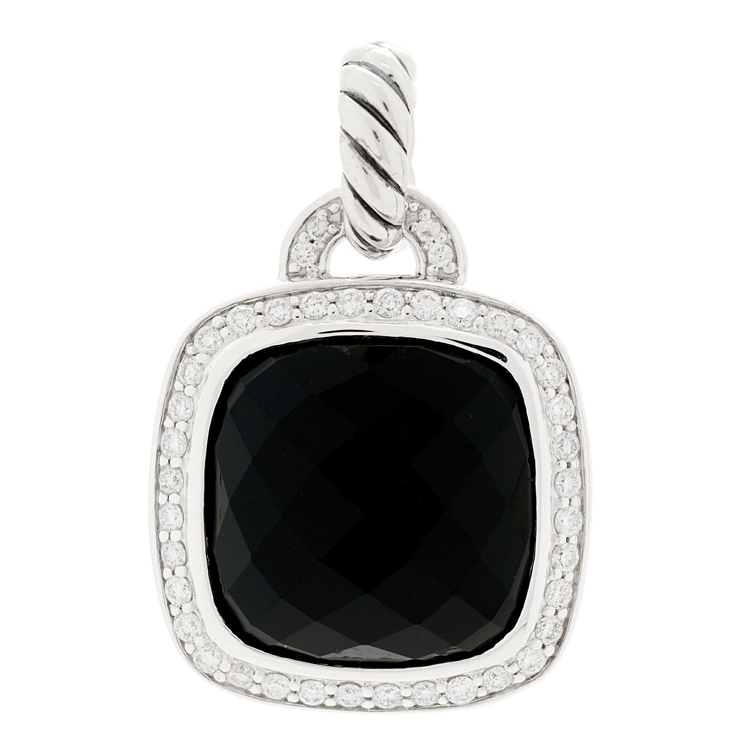 David Yurman Sterling Silver Black Onyx Diamond 14mm Albion Enhancer Pendant 1 of 3