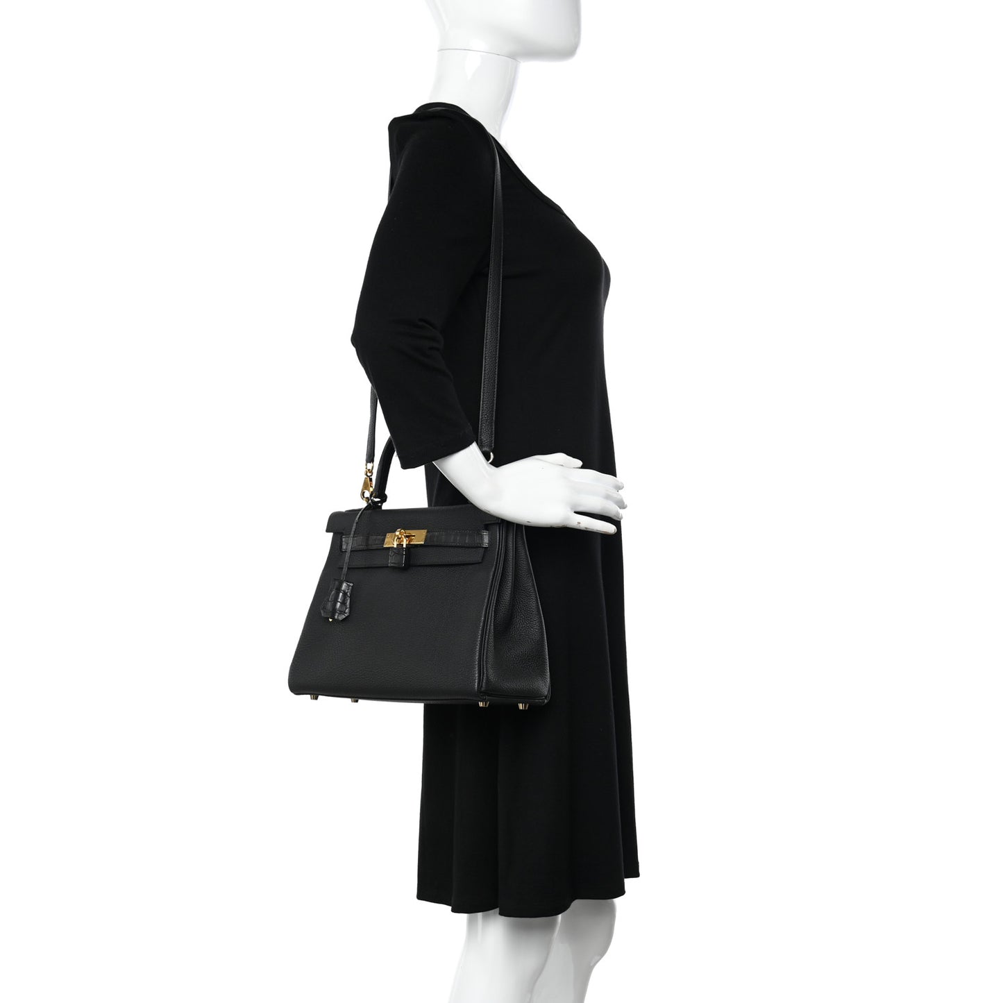 Togo Matte Porosus Crocodile Kelly Retourne Touch 28 Black