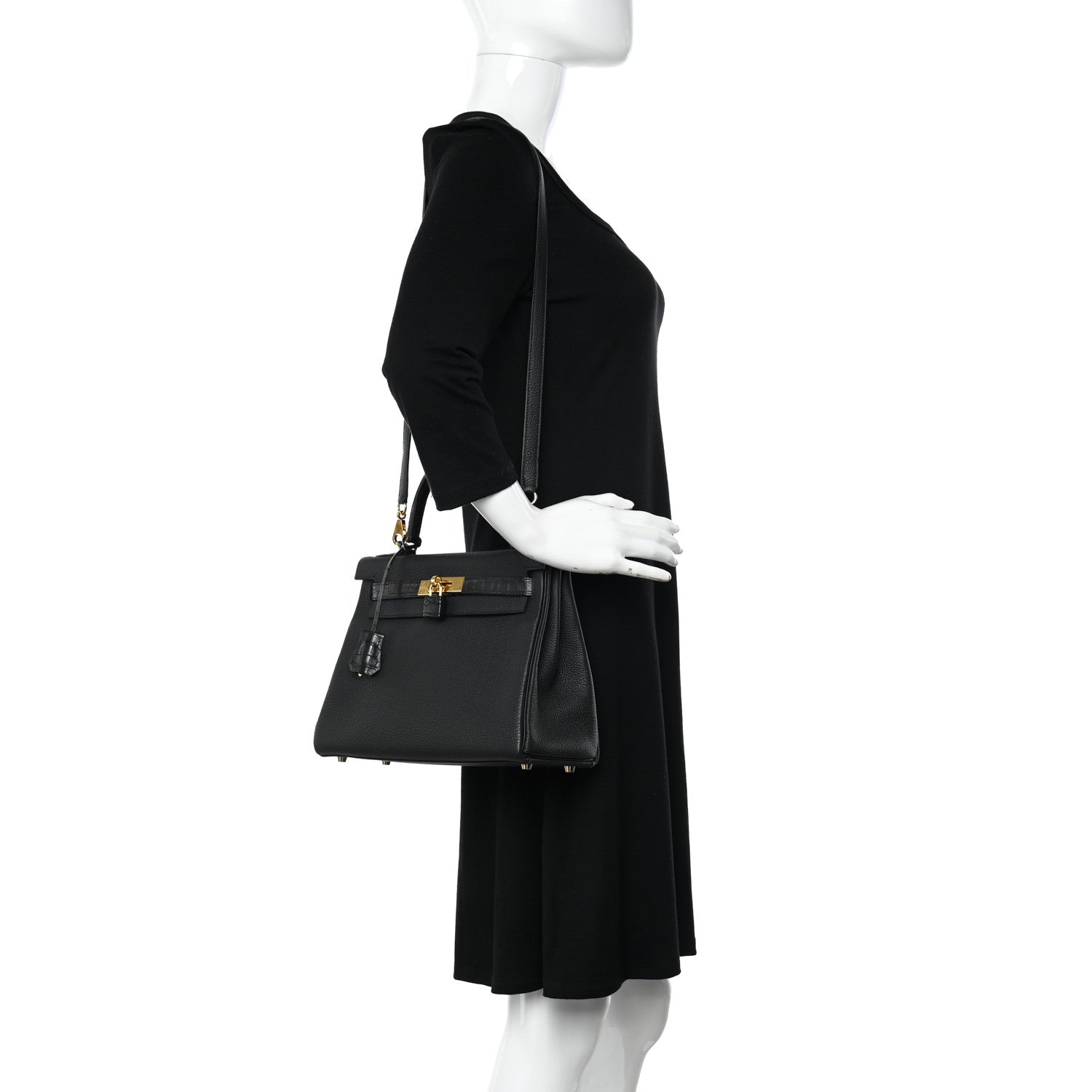 Hermes Togo Matte Porosus Crocodile Kelly Retourne Touch 28 Black 2 of 10