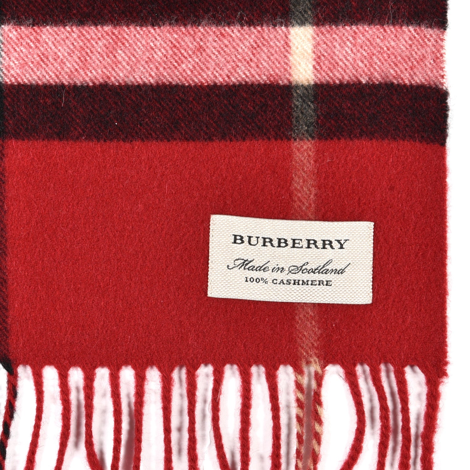 Burberry Cashmere Classic Check Fringe Scarf Parade Red 3 of 3