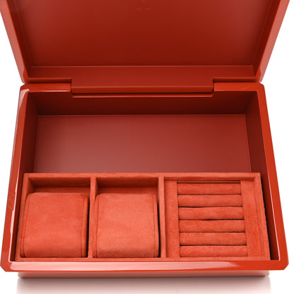 Hermes Lacquered Wood Facettes H en Dedale Jewelry Box Orange Sanguine 5 of 11