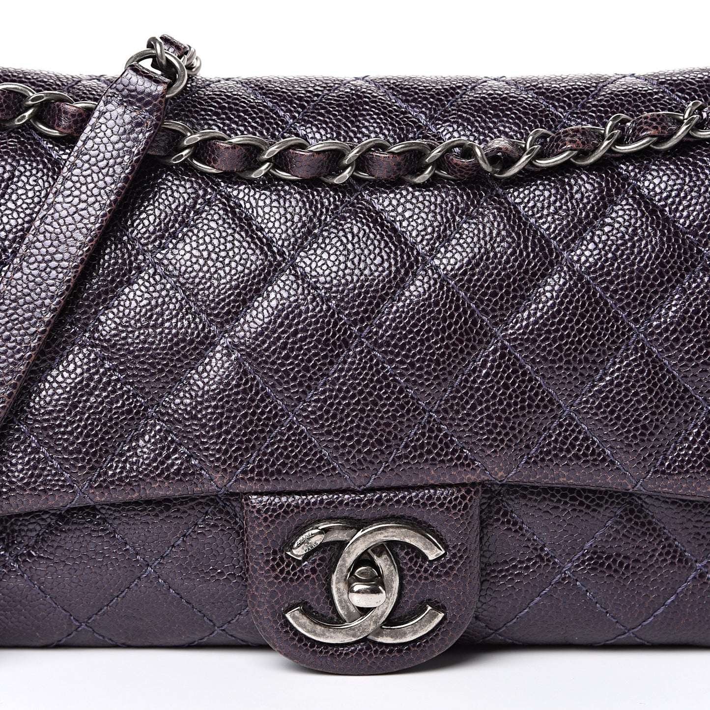 Iridescent Caviar Quilted Small Chic Flap Dark Purple