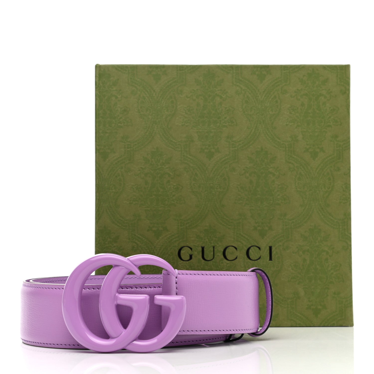 Gucci Azalea Calfskin Enamel Monochrome Double G 40mm Belt 80 32 Wisteria Chic 6 of 6