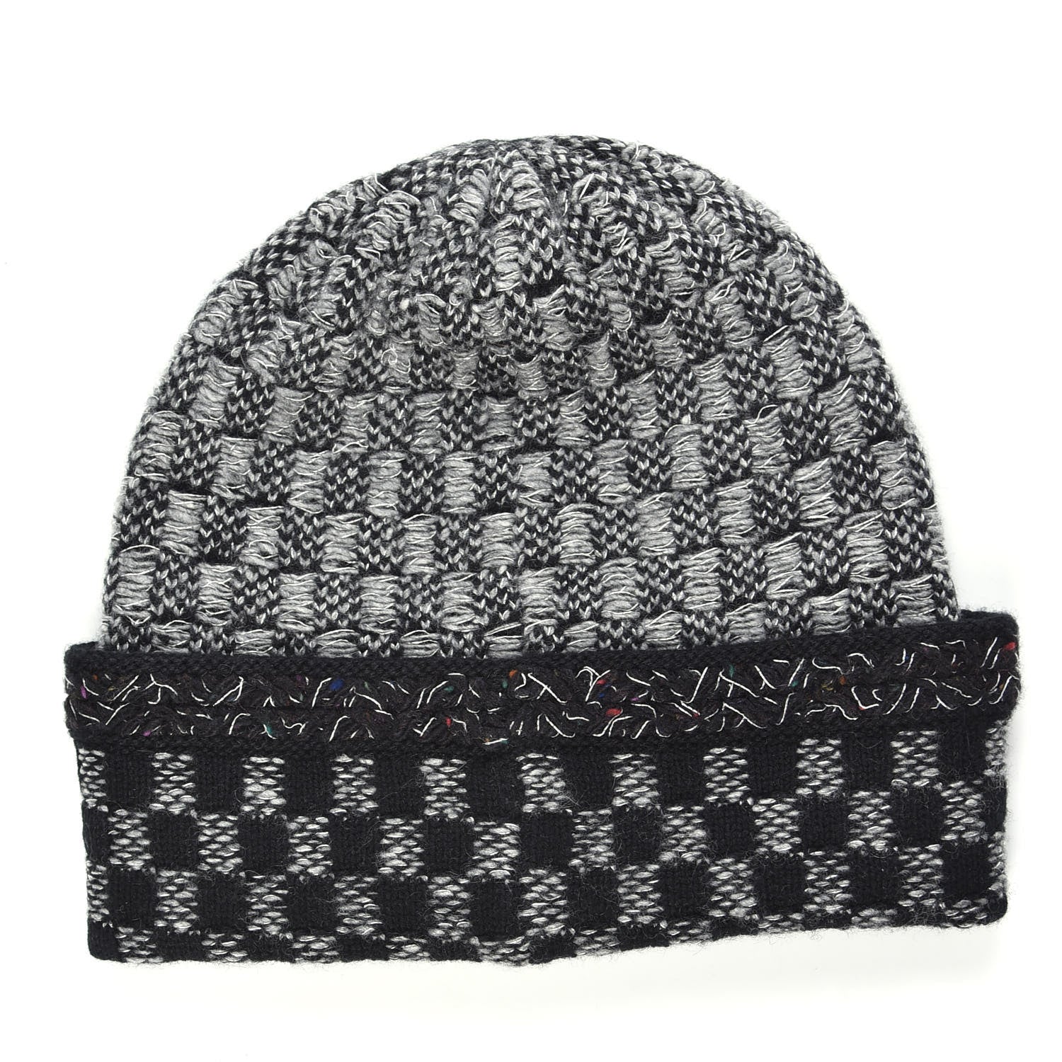 Chanel Cashmere Blend CC Beanie Hat Grey Black 2 of 3
