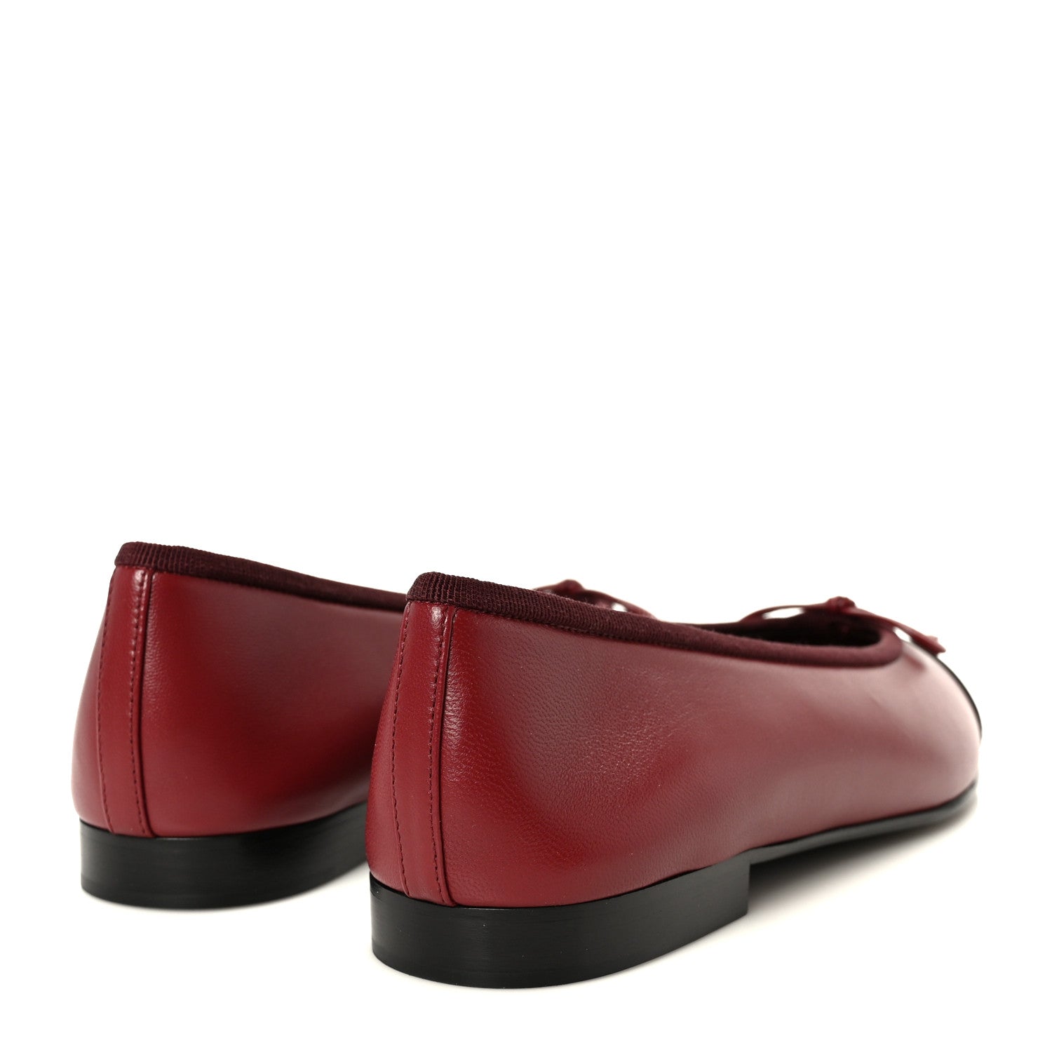 Chanel Lambskin Cap Toe CC Ballerina Flats 37.5 Burgundy Black 8 of 22