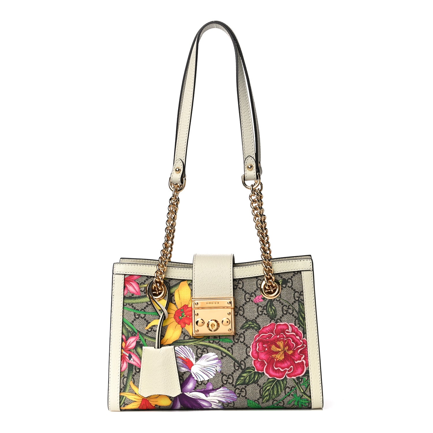 Gucci GG Supreme Monogram Flora Textured Calfskin Small Padlock Tote Beige Ebony Multicolor Mystic White 1 of 11