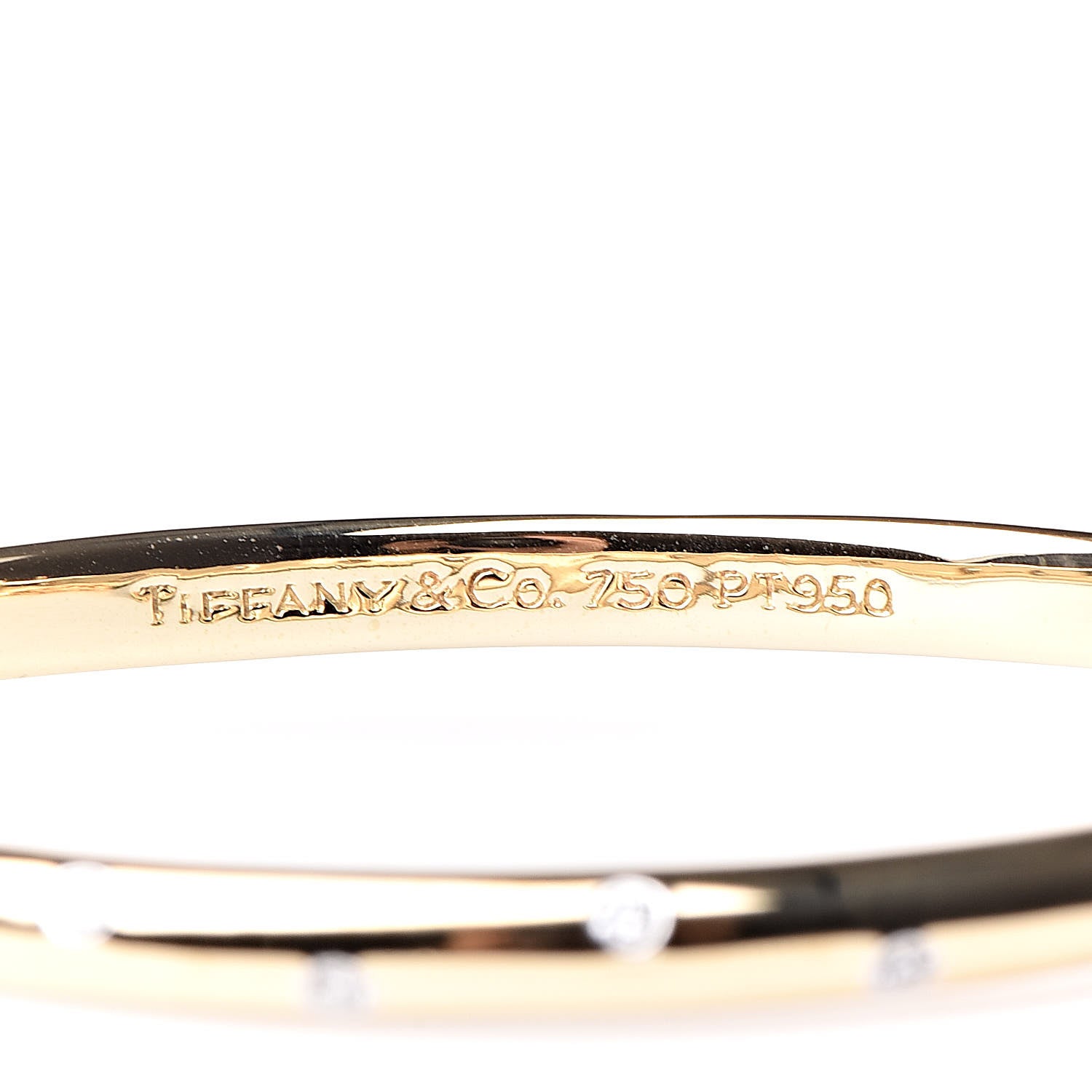 Tiffany 18K Yellow Gold Platinum Diamond 4.5mm Etoile Bangle Bracelet 4 of 4
