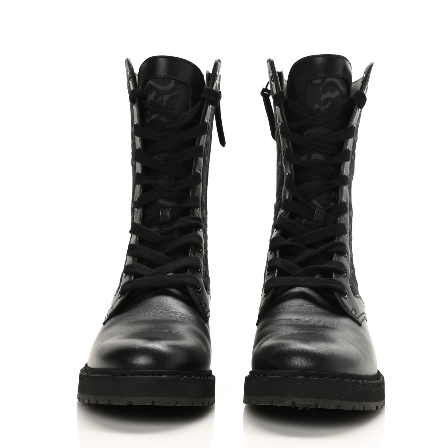 Vitello Fabric Jacquard Karligraphy Embroidered Womens Combat Boots 37 Black