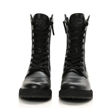 Fendi Vitello Fabric Jacquard Karligraphy Embroidered Womens Combat Boots 37 Black 2 of 6
