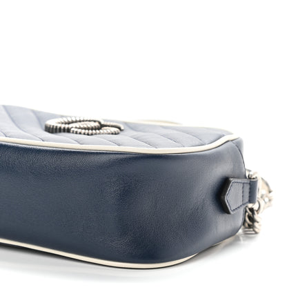 Gucci Vintage Effect Calfskin Matelasse Diagonal Small Torchon GG Marmont Chain Shoulder Bag Blue Agata Mystic White 9 of 9