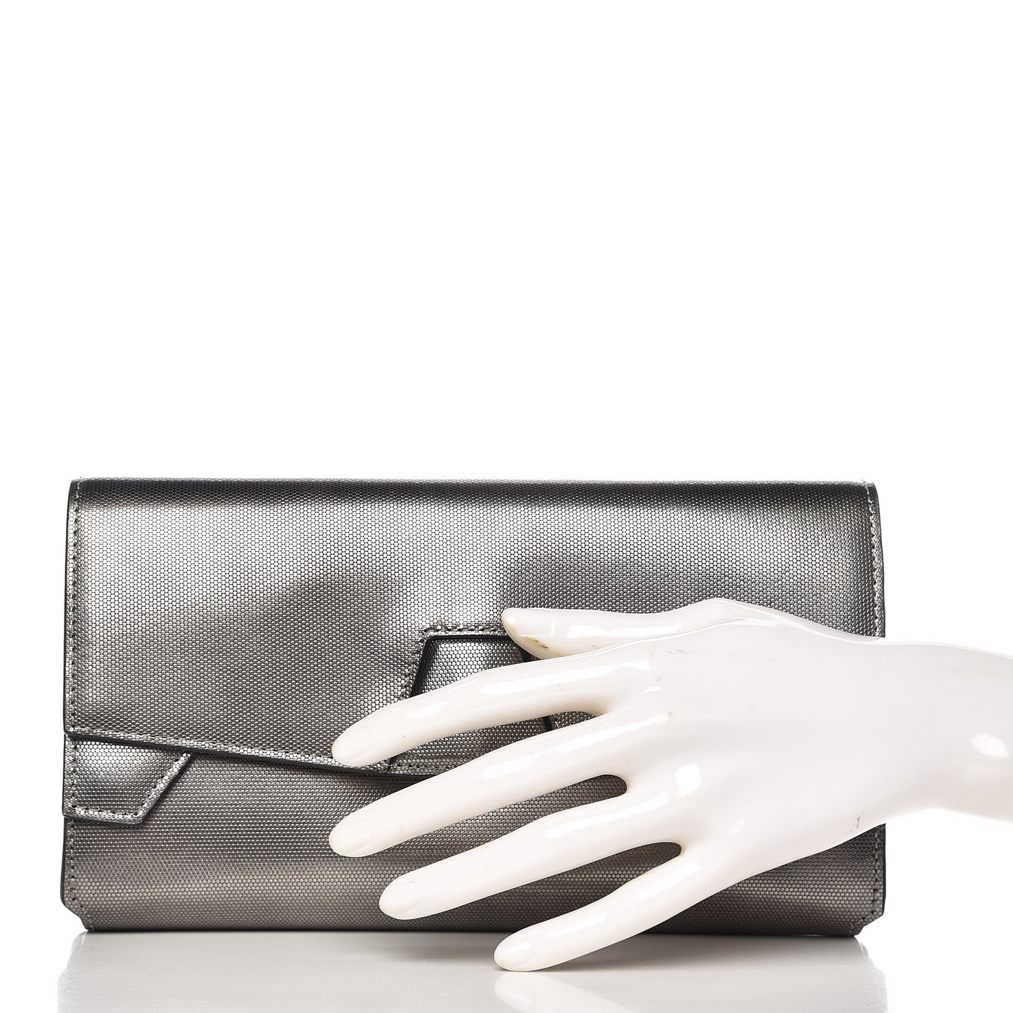 Metallic Calfskin Lydia Fold Over Clutch Bag Gunmetal