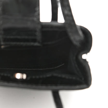 Balenciaga Calfskin Crocodile Embossed Logo Shopping Phone Holder Bag Black 5 of 11