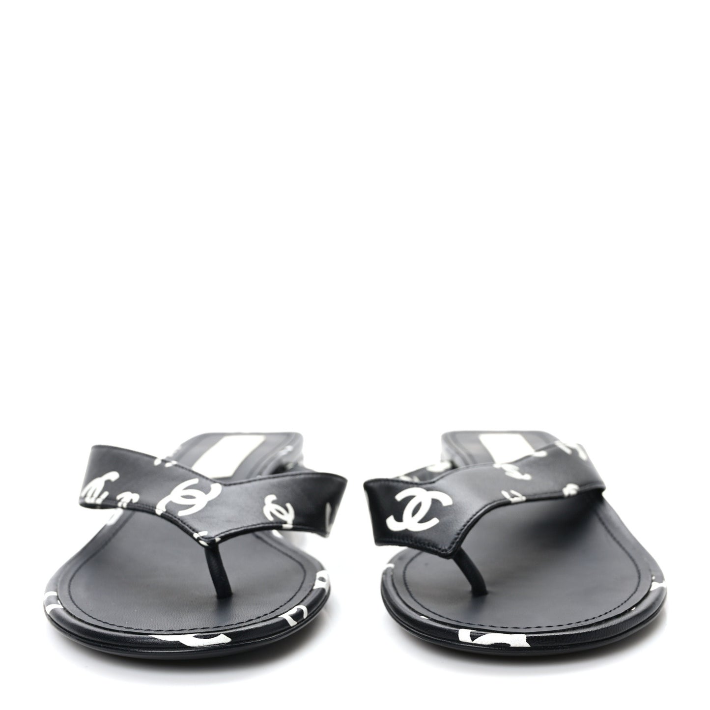 Lambskin Printed CC Thong Sandals 39 Black White