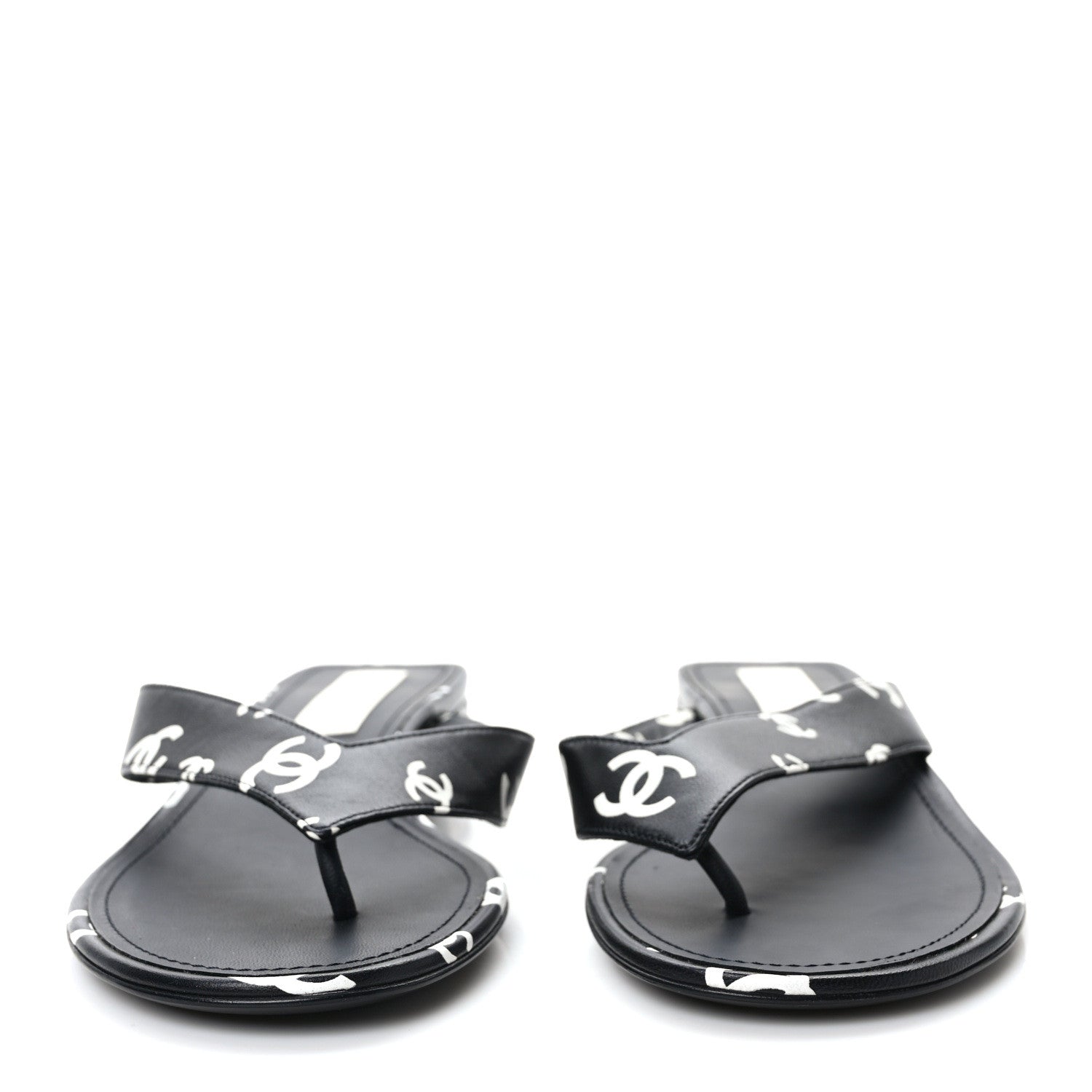 Chanel Lambskin Printed CC Thong Sandals 39 Black White 2 of 7