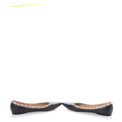 Valentino Garavani Calfskin Nappa Rockstud Flats 39 Black Poudre 5 of 12