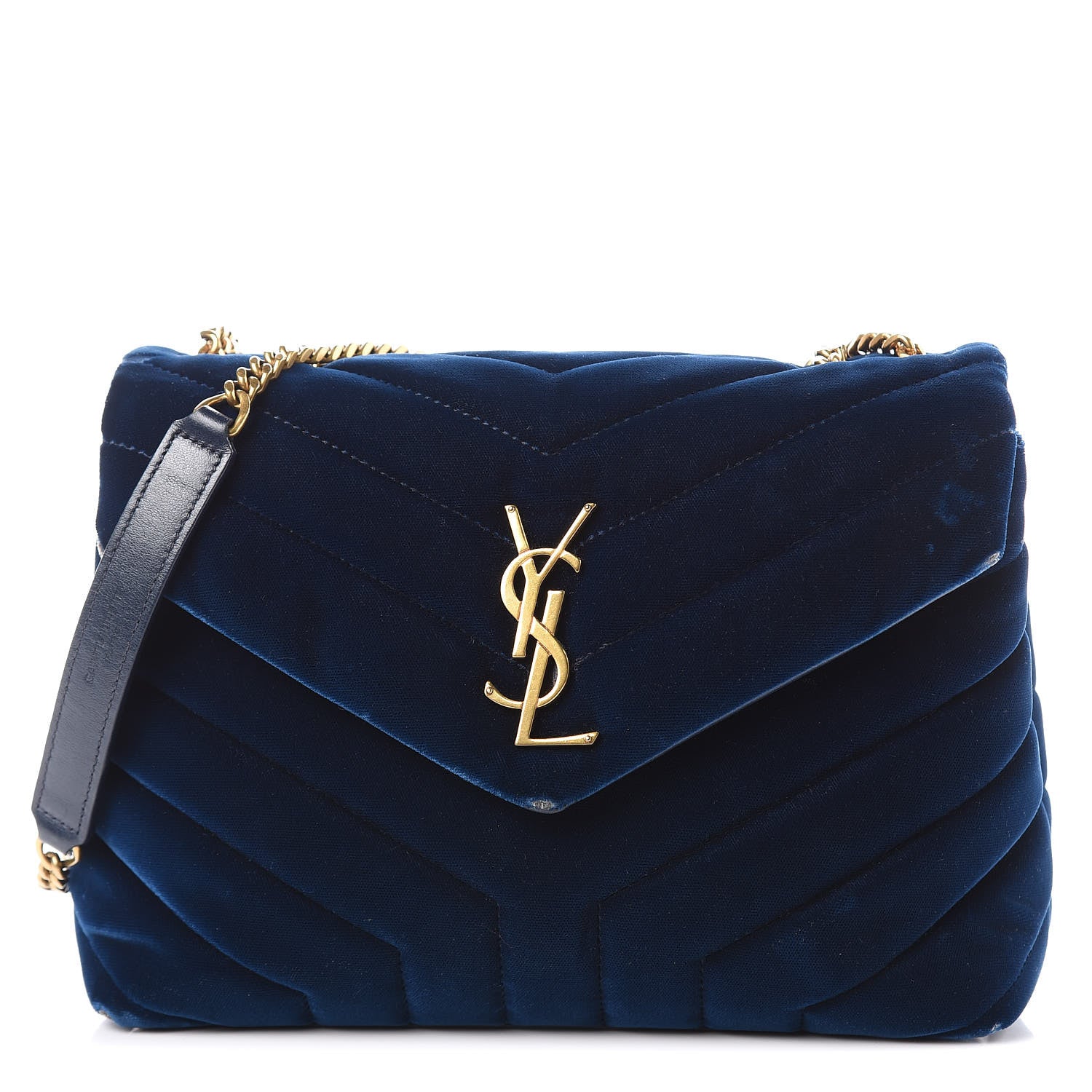 Saint Laurent Velvet Y Quilted Monogram Small Loulou Chain Satchel Medium Blue 1 of 17