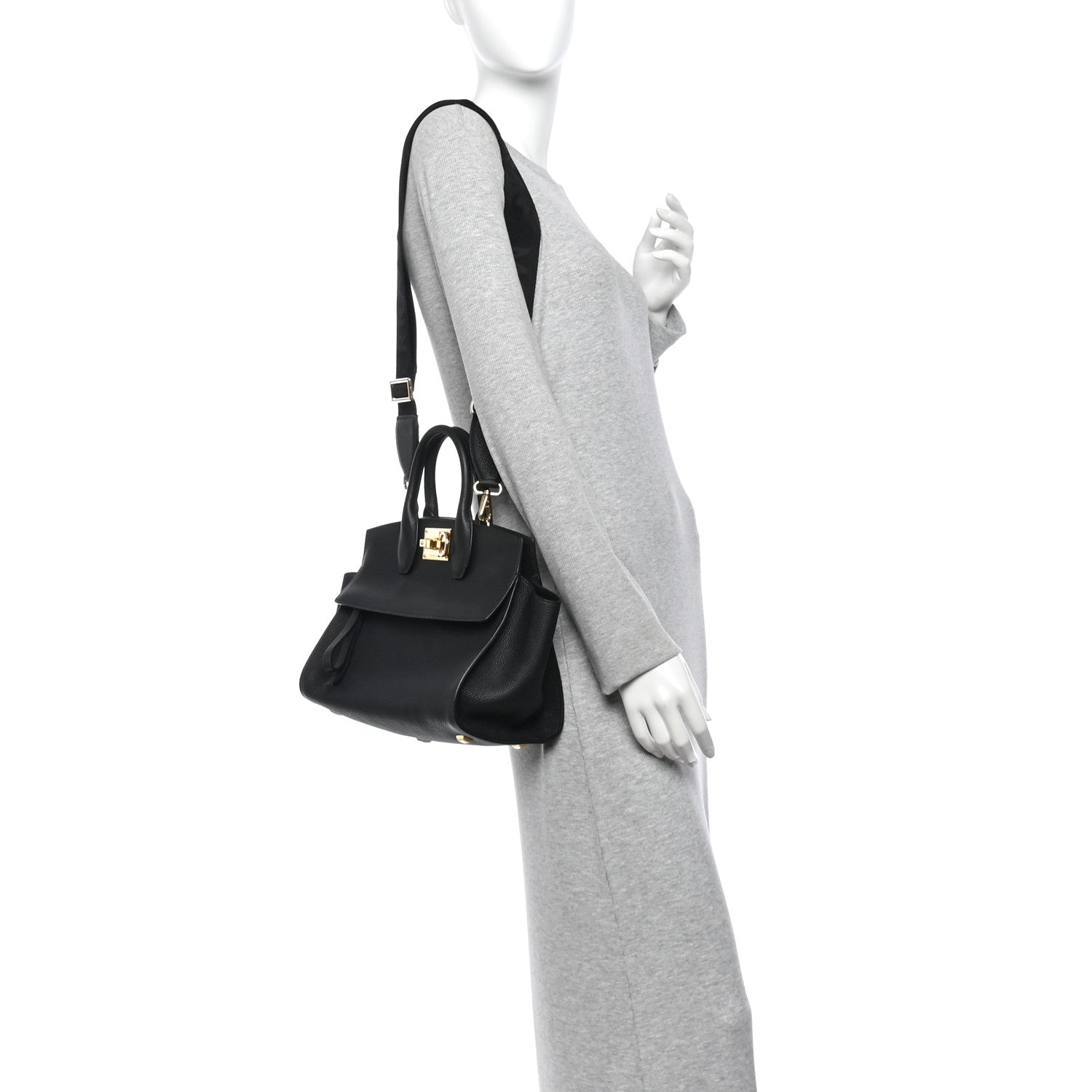 Salvatore Ferragamo Calfskin Medium Studio Soft Bag Black 2 of 10