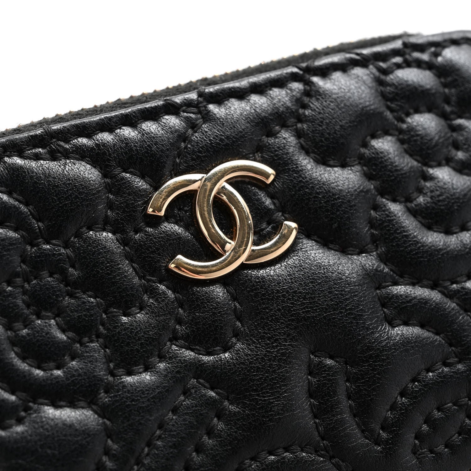 Chanel Lambskin Camellia Embossed Key Holder Case Black 9 of 10