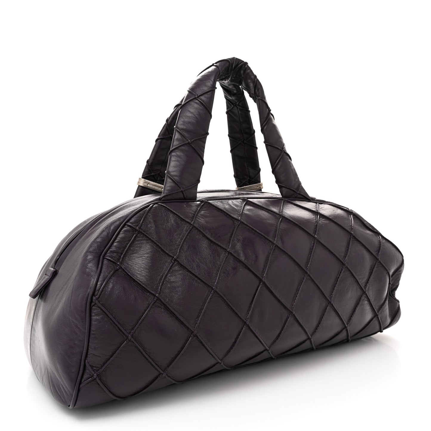 Lambskin Quilted Large Bowler Purple
