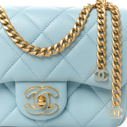 Chanel Lambskin Enamel Quilted Mini Pending CC Square Flap Light Blue 10 of 16