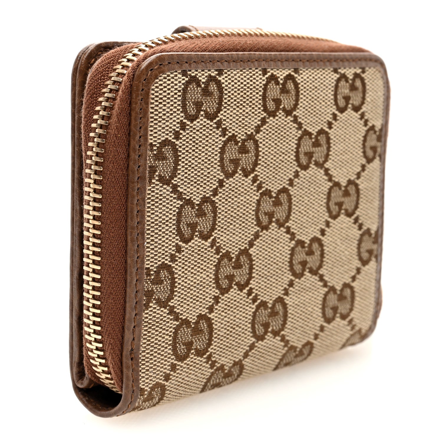 Gucci Monogram Dollar Calfskin Zip Around French Wallet Beige Ebony Tabacco 3 of 7